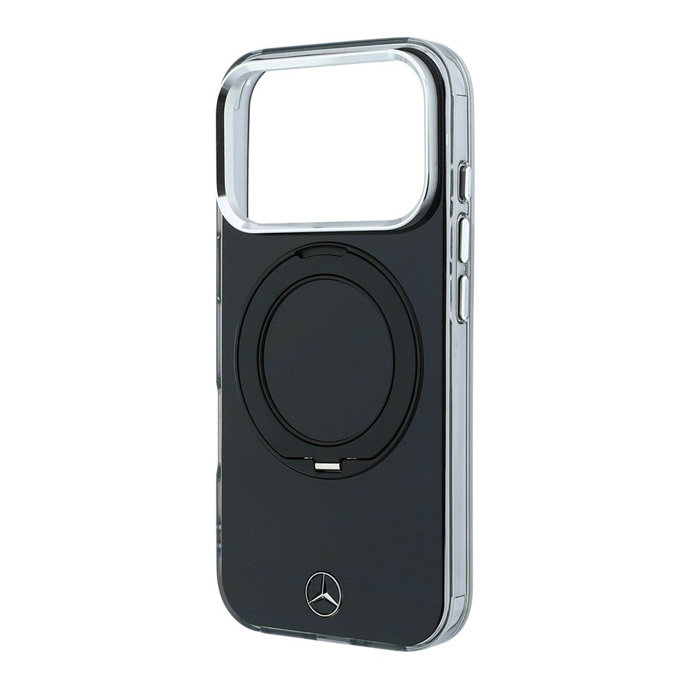 Apple iPhone 18 Pro Max Kılıf Mercedes Benz Orjinal Lisanslı M-safe Şarj Özellikli 360 Derece Dönebilen Standlı Metal Logolu Sert PC Kapak Siyah