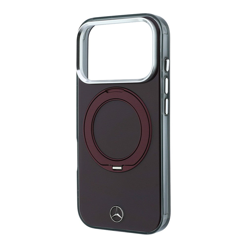 Apple iPhone 18 Pro Max Kılıf Mercedes Benz Orjinal Lisanslı M-safe Şarj Özellikli 360 Derece Dönebilen Standlı Metal Logolu Sert PC Kapak Bordo