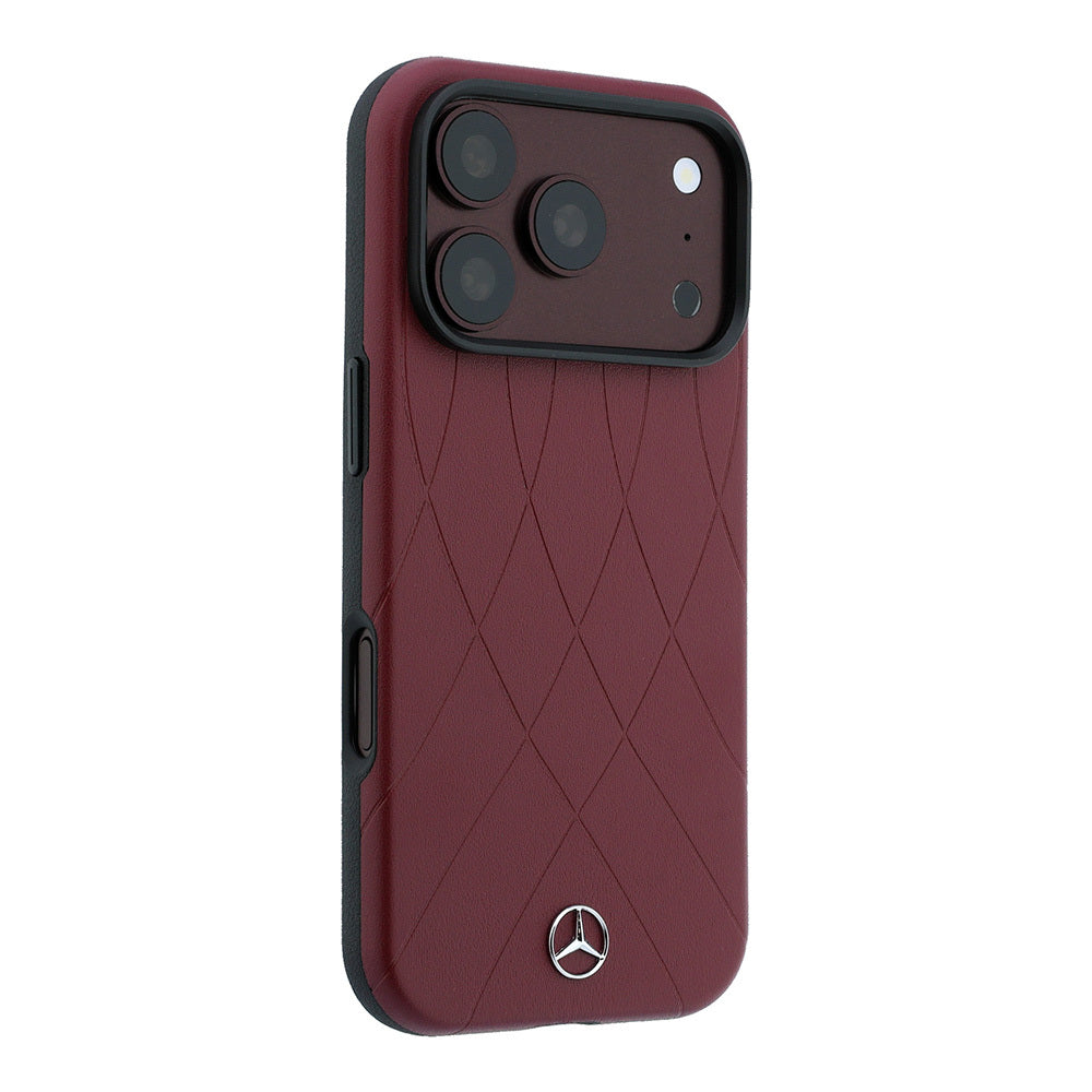 Apple iPhone 18 Pro Max Kılıf Mercedes Benz Orjinal Lisanslı M-safe Şarj Özellikli 3D Metal Logolu Crossed Lines Kapak Bordo