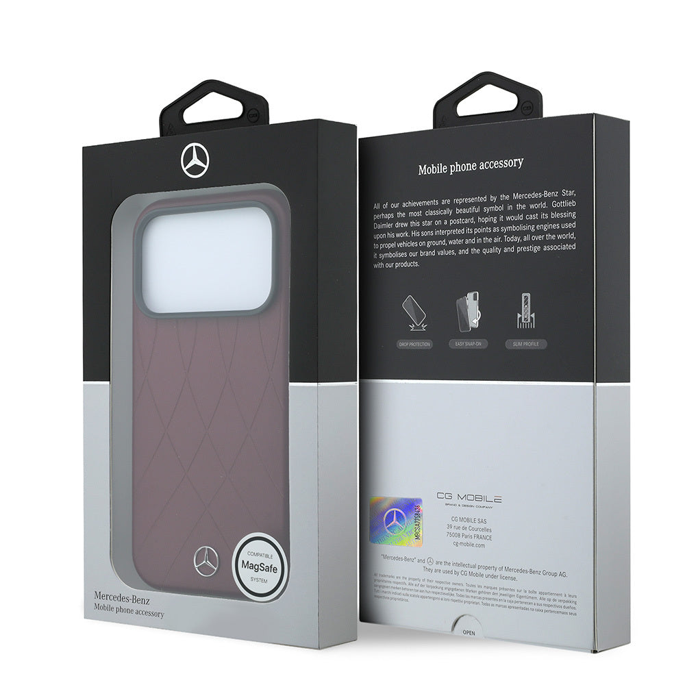 Apple iPhone 18 Pro Max Kılıf Mercedes Benz Orjinal Lisanslı M-safe Şarj Özellikli 3D Metal Logolu Crossed Lines Kapak Bordo