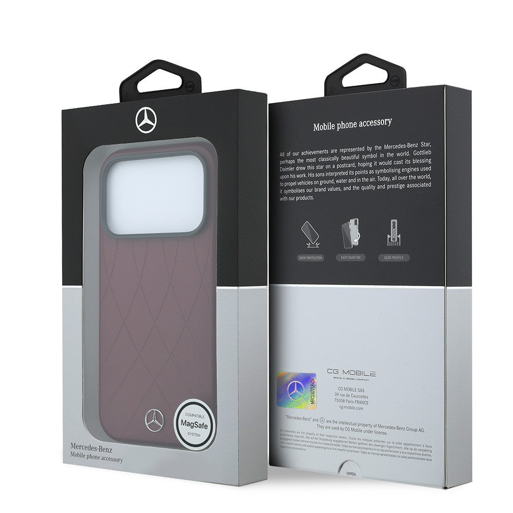 Apple iPhone 18 Pro Max Kılıf Mercedes Benz Orjinal Lisanslı M-safe Şarj Özellikli 3D Metal Logolu Crossed Lines Kapak Bordo