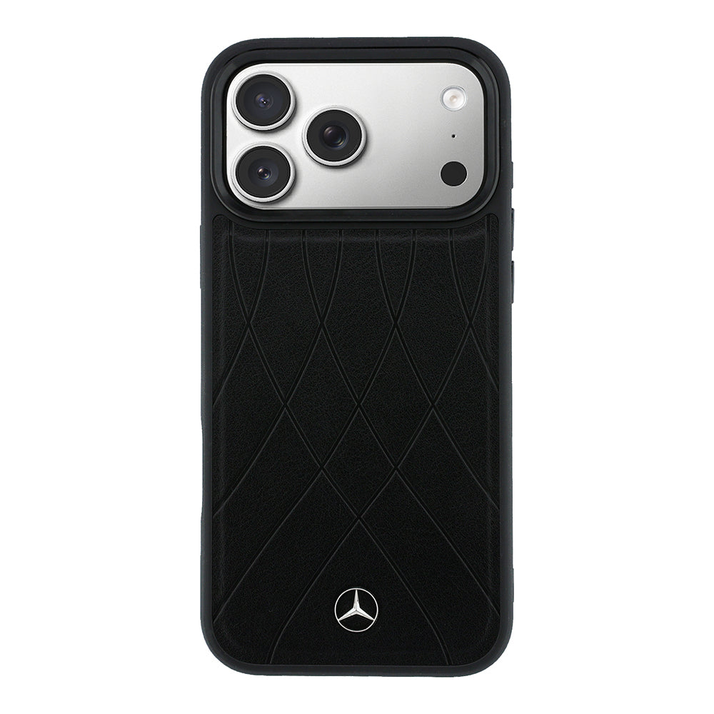 Apple iPhone 18 Pro Max Kılıf Mercedes Benz Orjinal Lisanslı M-safe Şarj Özellikli 3D Metal Logolu Crossed Lines Kapak Siyah