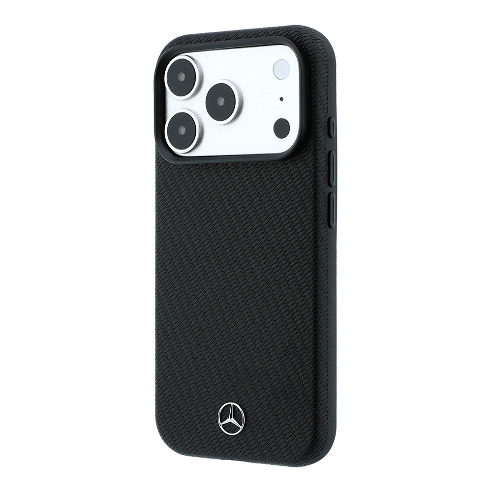Apple iPhone 18 Pro Max Kılıf Mercedes Benz Orjinal Lisanslı M-safe Şarj Özellikli 3D Metal Logolu Wrap Wood Deri Kapak Siyah
