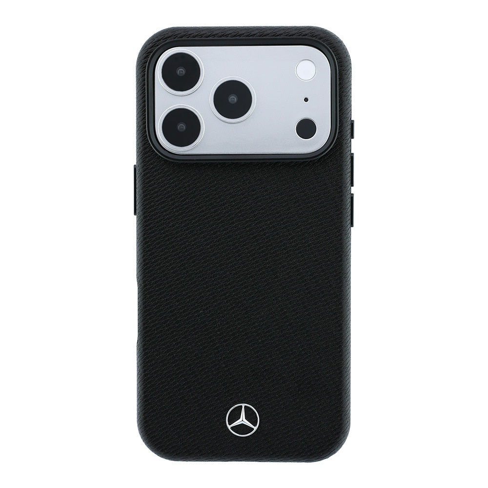 Apple iPhone 18 Pro Max Kılıf Mercedes Benz Orjinal Lisanslı M-safe Şarj Özellikli 3D Metal Logolu Wrap Wood Deri Kapak Siyah