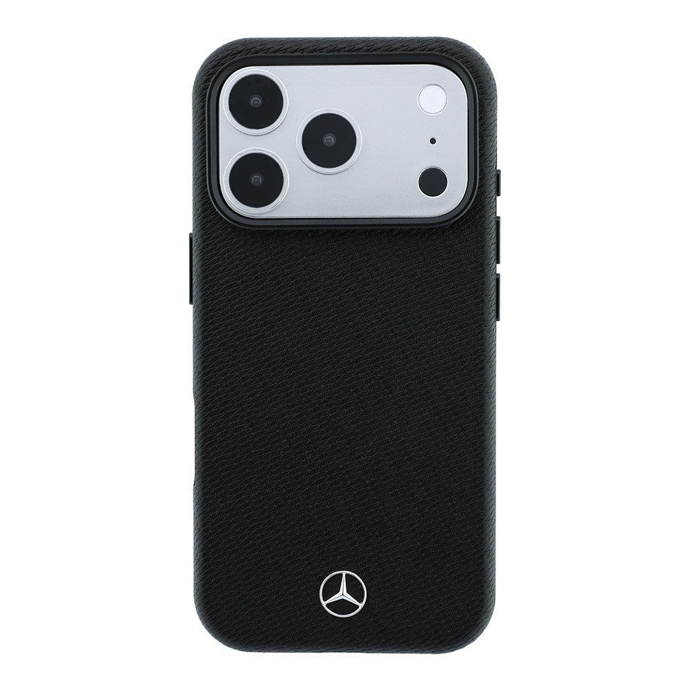 Apple iPhone 18 Pro Max Kılıf Mercedes Benz Orjinal Lisanslı M-safe Şarj Özellikli 3D Metal Logolu Wrap Wood Deri Kapak Siyah
