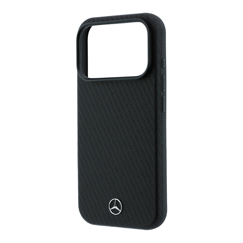 Apple iPhone 18 Pro Max Kılıf Mercedes Benz Orjinal Lisanslı M-safe Şarj Özellikli 3D Metal Logolu Wrap Wood Deri Kapak Siyah