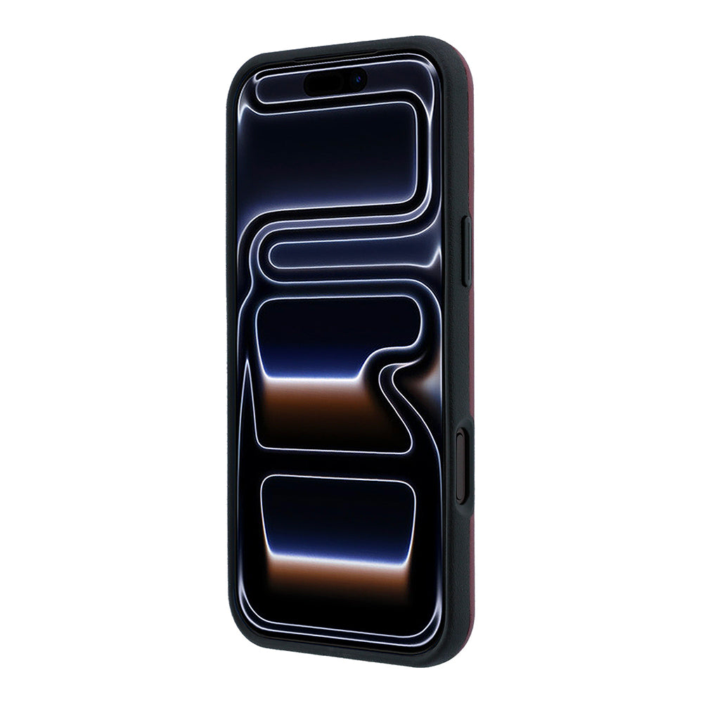 Apple iPhone 18 Pro Max Kılıf Mercedes Benz Orjinal Lisanslı M-safe Şarj Özellikli Metal Yıldız Logolu Çizgili Deri Kapak Bordo