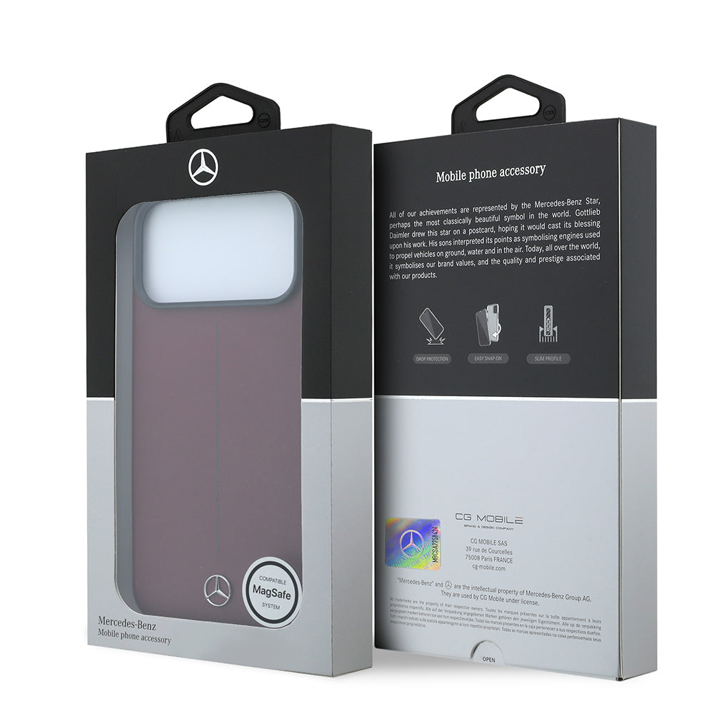 Apple iPhone 18 Pro Max Kılıf Mercedes Benz Orjinal Lisanslı M-safe Şarj Özellikli Metal Yıldız Logolu Çizgili Deri Kapak Bordo