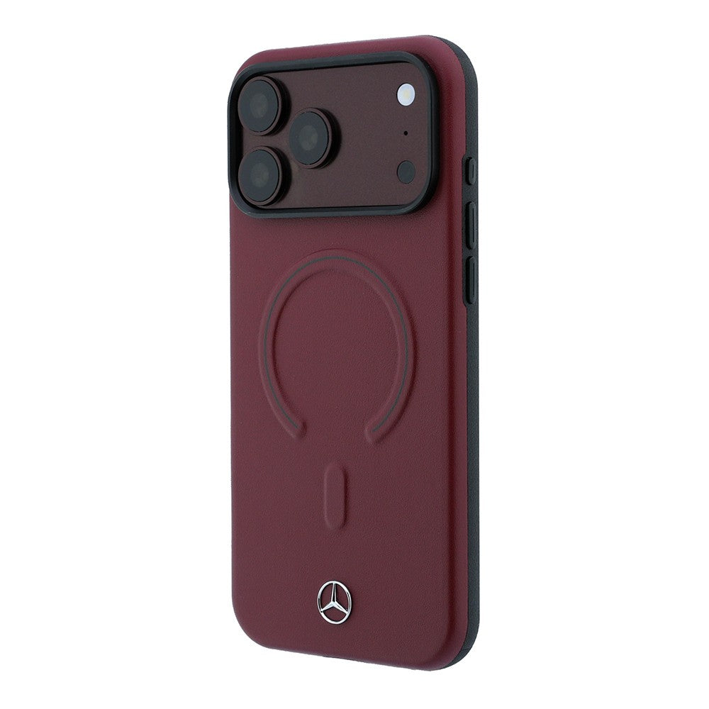 Apple iPhone 18 Pro Max Kılıf Mercedes Benz Orjinal Lisanslı M-safe Şarj Özellikli Metal Yıldız Logolu Kabartmalı Deri Kapak Bordo