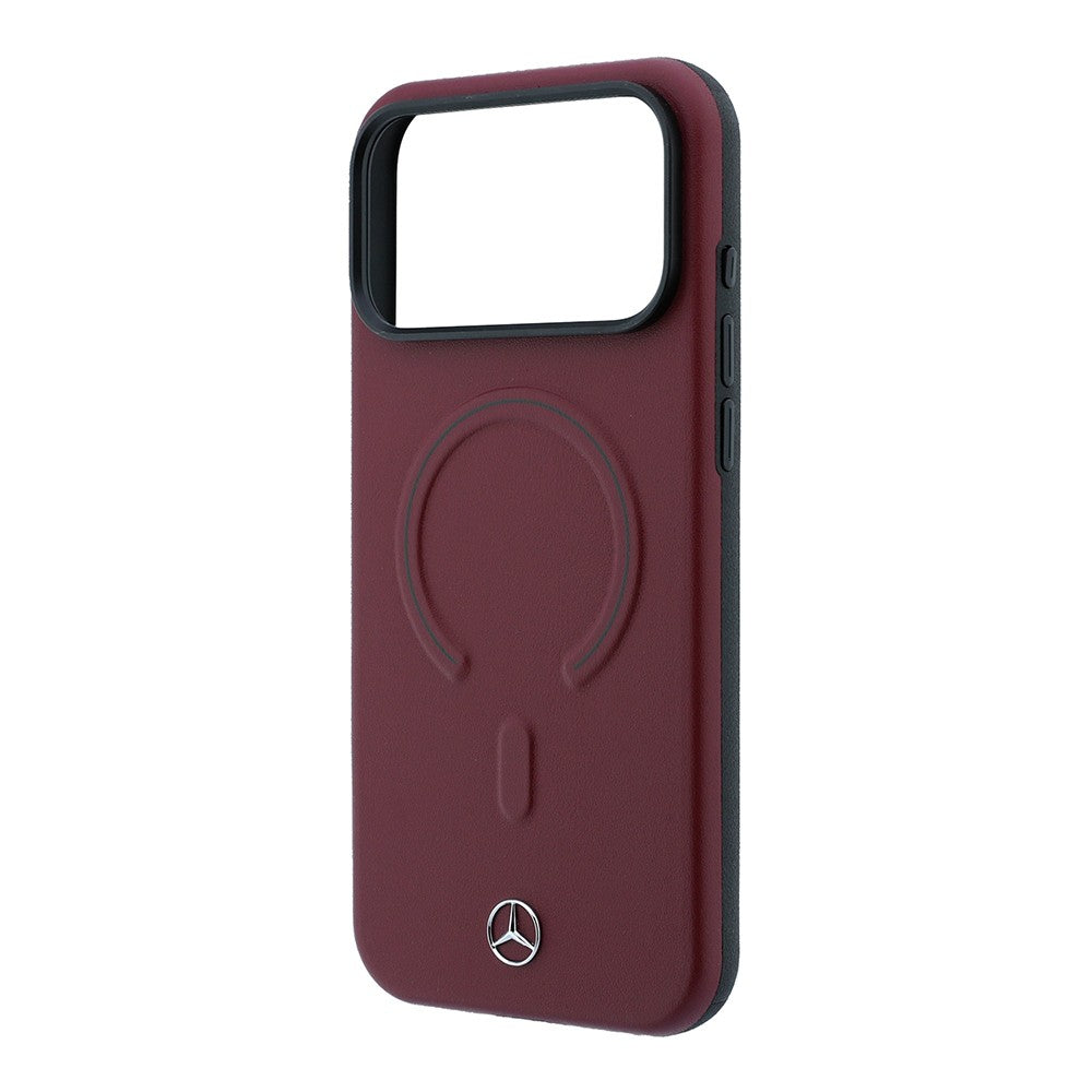 Apple iPhone 18 Pro Max Kılıf Mercedes Benz Orjinal Lisanslı M-safe Şarj Özellikli Metal Yıldız Logolu Kabartmalı Deri Kapak Bordo