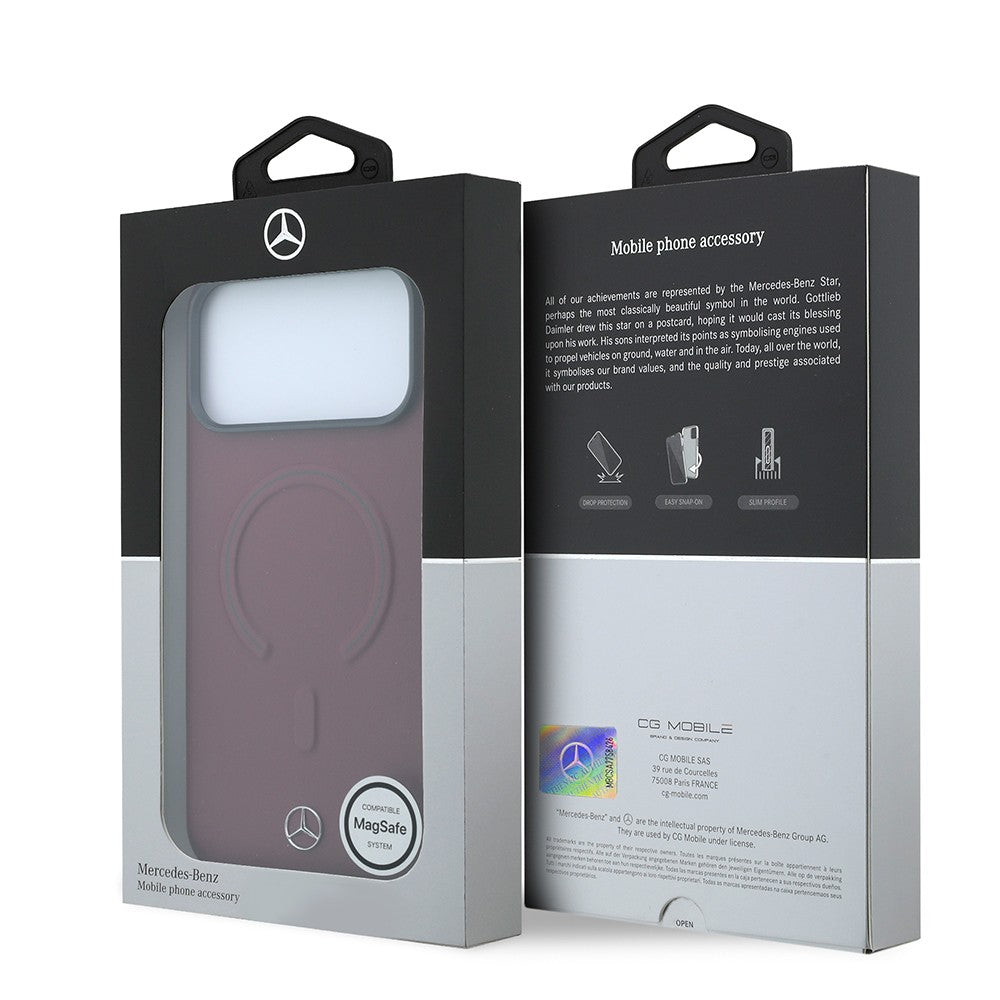 Apple iPhone 18 Pro Max Kılıf Mercedes Benz Orjinal Lisanslı M-safe Şarj Özellikli Metal Yıldız Logolu Kabartmalı Deri Kapak Bordo