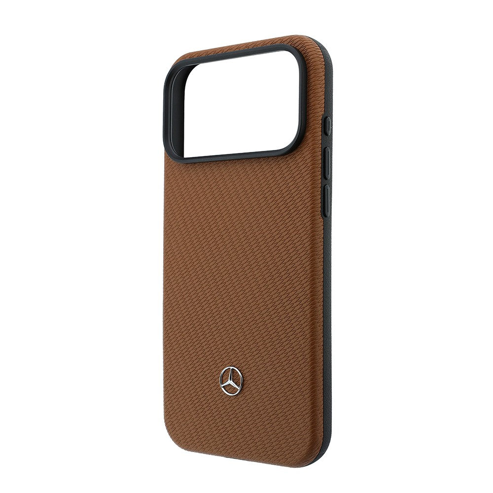 Apple iPhone 18 Pro Max Kılıf Mercedes Benz Orjinal Lisanslı M-safe Şarj Özellikli PU Deri 3D Metal Logolu Kartlıklı Kapak Kahverengi