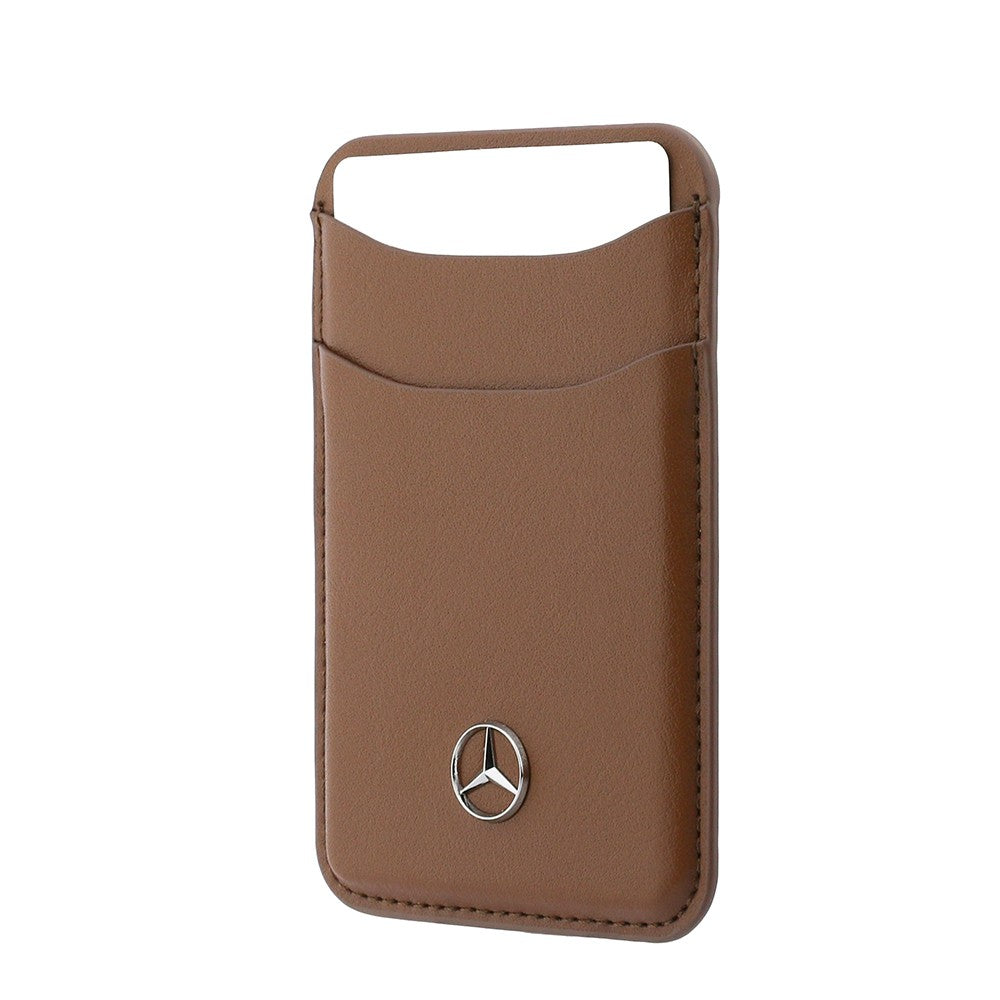 Apple iPhone 18 Pro Max Kılıf Mercedes Benz Orjinal Lisanslı M-safe Şarj Özellikli PU Deri 3D Metal Logolu Kartlıklı Kapak Kahverengi