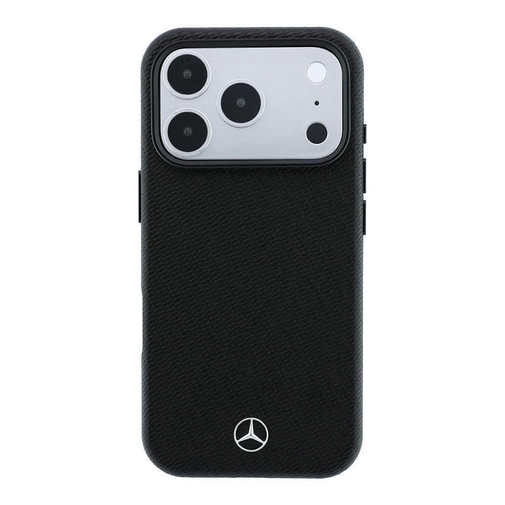 Apple iPhone 18 Pro Max Kılıf Mercedes Benz Orjinal Lisanslı M-safe Şarj Özellikli PU Deri 3D Metal Logolu Kartlıklı Kapak Siyah