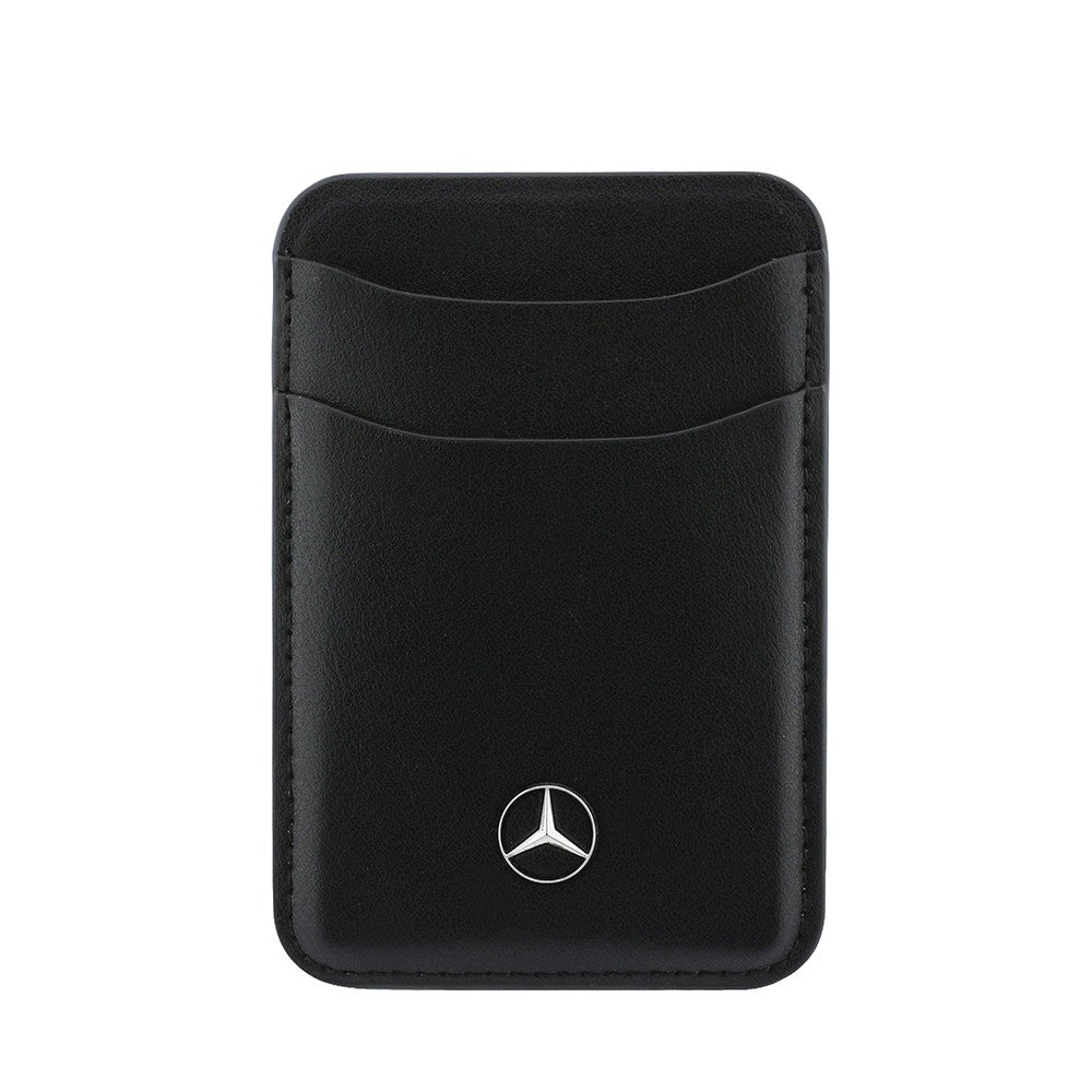 Apple iPhone 18 Pro Max Kılıf Mercedes Benz Orjinal Lisanslı M-safe Şarj Özellikli PU Deri 3D Metal Logolu Kartlıklı Kapak Siyah