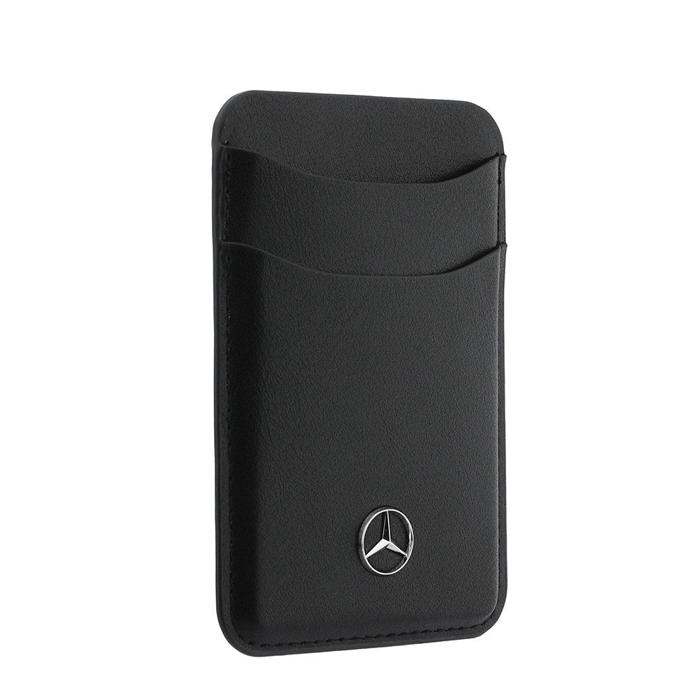 Apple iPhone 18 Pro Max Kılıf Mercedes Benz Orjinal Lisanslı M-safe Şarj Özellikli PU Deri 3D Metal Logolu Kartlıklı Kapak Siyah