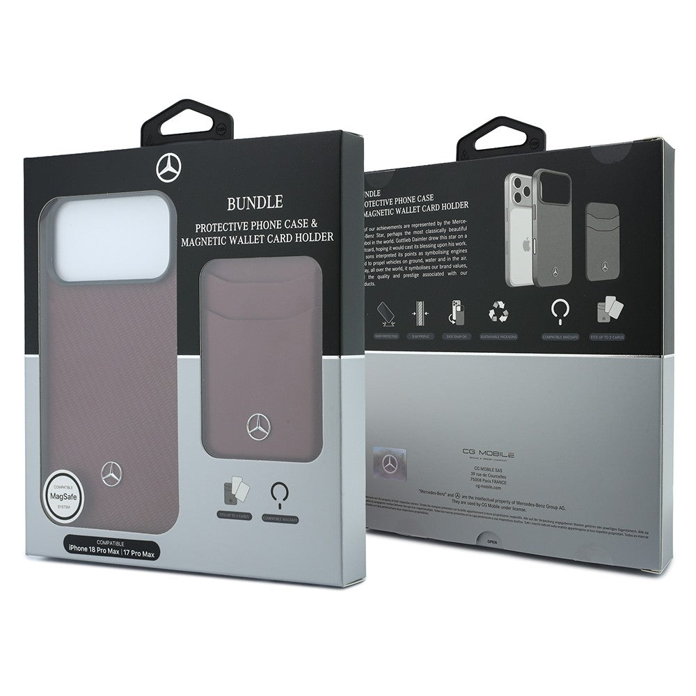 Apple iPhone 18 Pro Max Kılıf Mercedes Benz Orjinal Lisanslı M-safe Şarj Özellikli PU Deri 3D Metal Logolu Kartlıklı Kapak Bordo