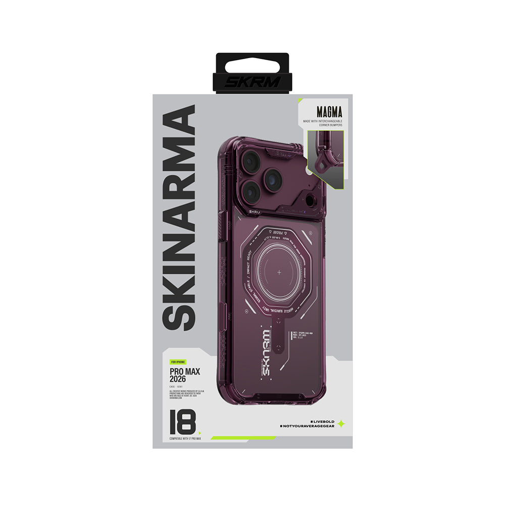 Apple iPhone 18 Pro Max Kılıf SkinArma M-safe Şarj Özellikli Airbag Tasarımlı Magma Kapak Bordo