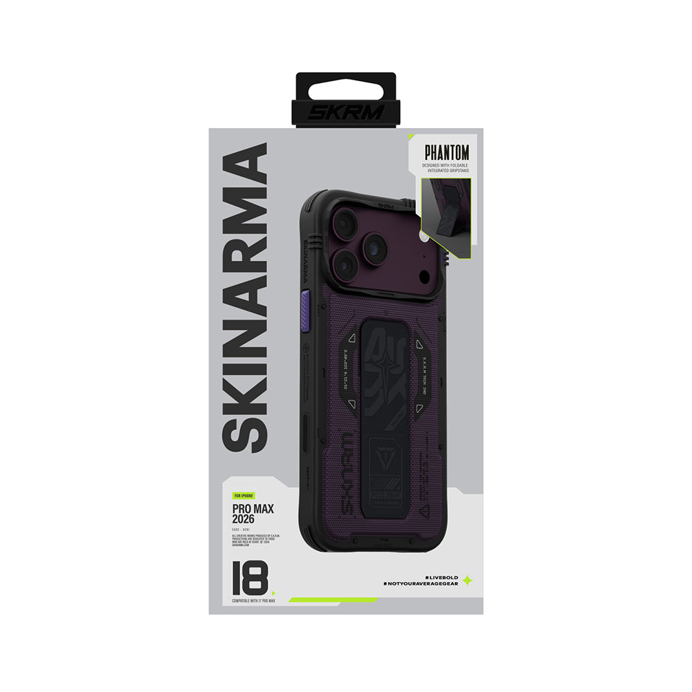 Apple iPhone 18 Pro Max Kılıf SkinArma M-safe Şarj Özellikli Airbag Tasarımlı Standlı Phantom Kapak Bordo