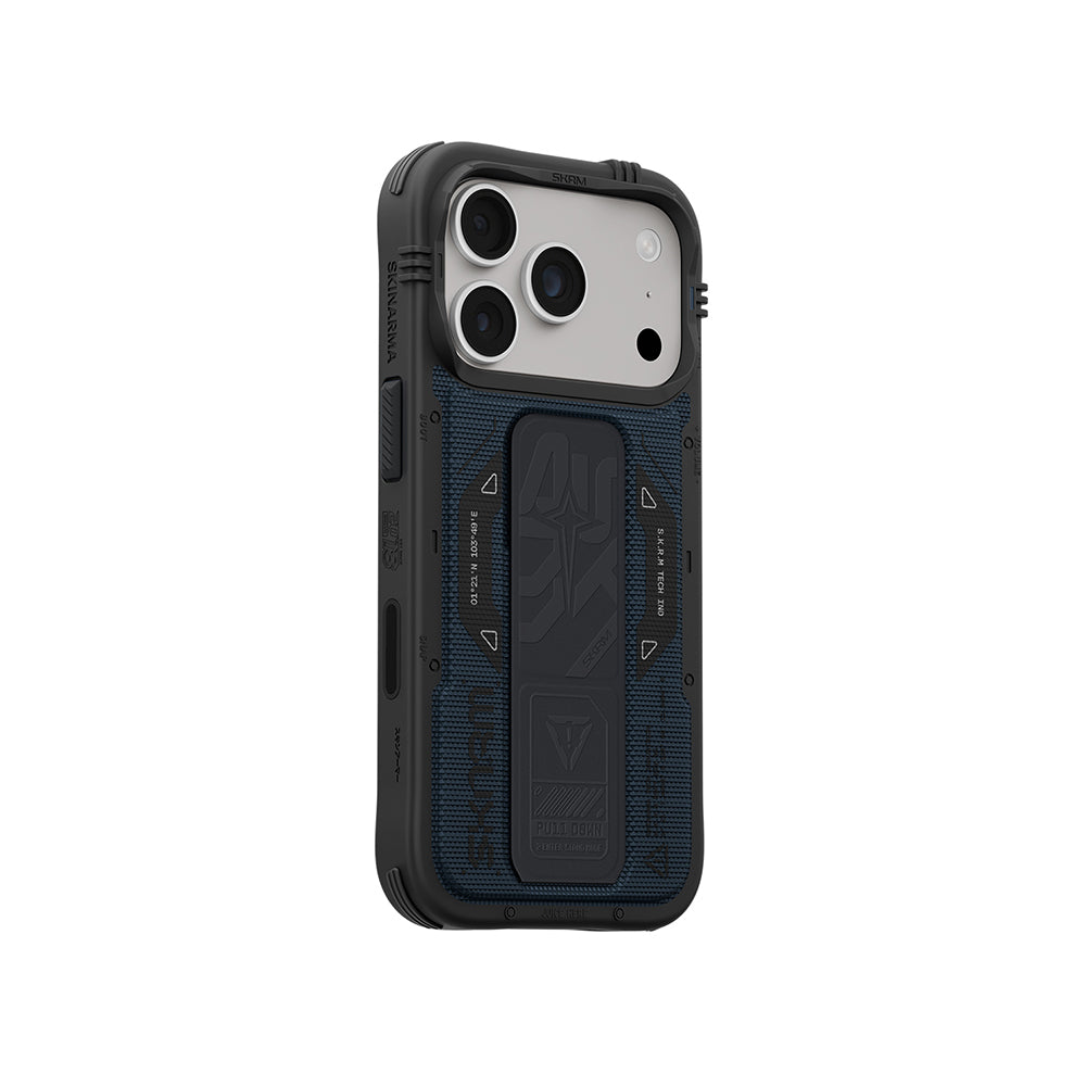 Apple iPhone 18 Pro Max Kılıf SkinArma M-safe Şarj Özellikli Airbag Tasarımlı Standlı Phantom Kapak Mavi