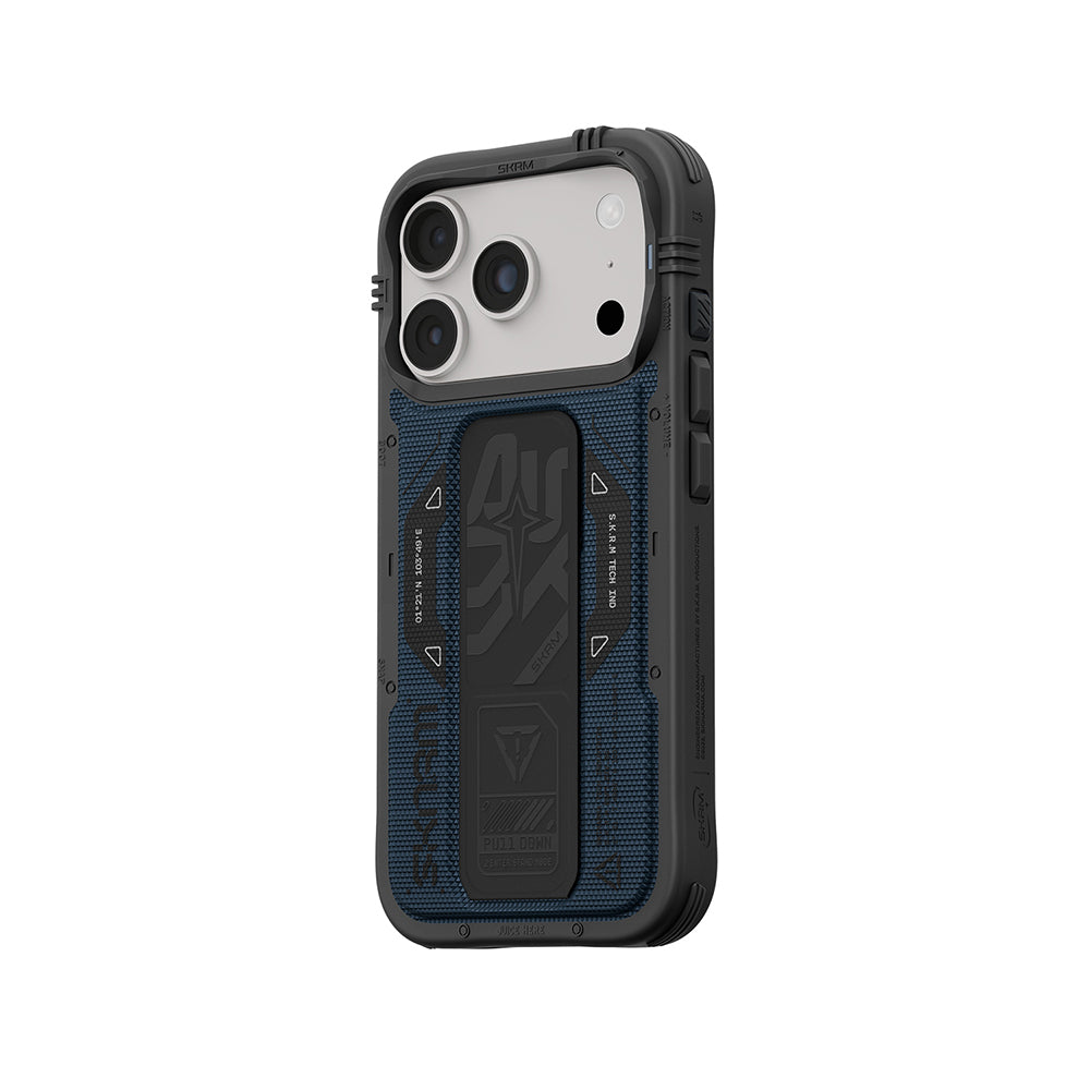 Apple iPhone 18 Pro Max Kılıf SkinArma M-safe Şarj Özellikli Airbag Tasarımlı Standlı Phantom Kapak Mavi