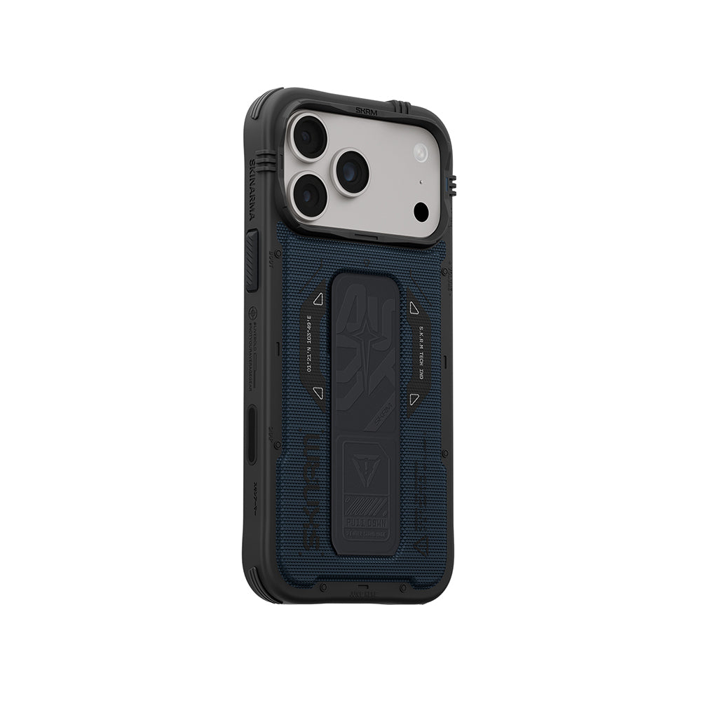 Apple iPhone 18 Pro Max Kılıf SkinArma M-safe Şarj Özellikli Airbag Tasarımlı Standlı Phantom Kapak Mavi