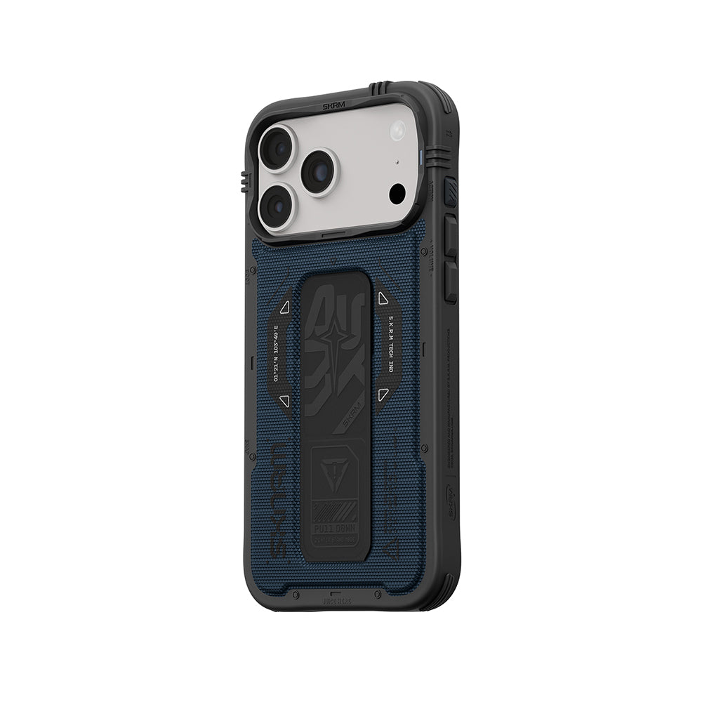 Apple iPhone 18 Pro Max Kılıf SkinArma M-safe Şarj Özellikli Airbag Tasarımlı Standlı Phantom Kapak Mavi