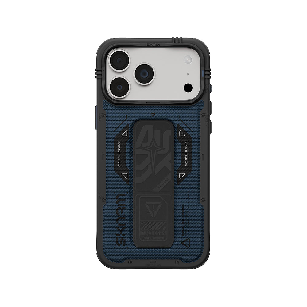 Apple iPhone 18 Pro Max Kılıf SkinArma M-safe Şarj Özellikli Airbag Tasarımlı Standlı Phantom Kapak Mavi