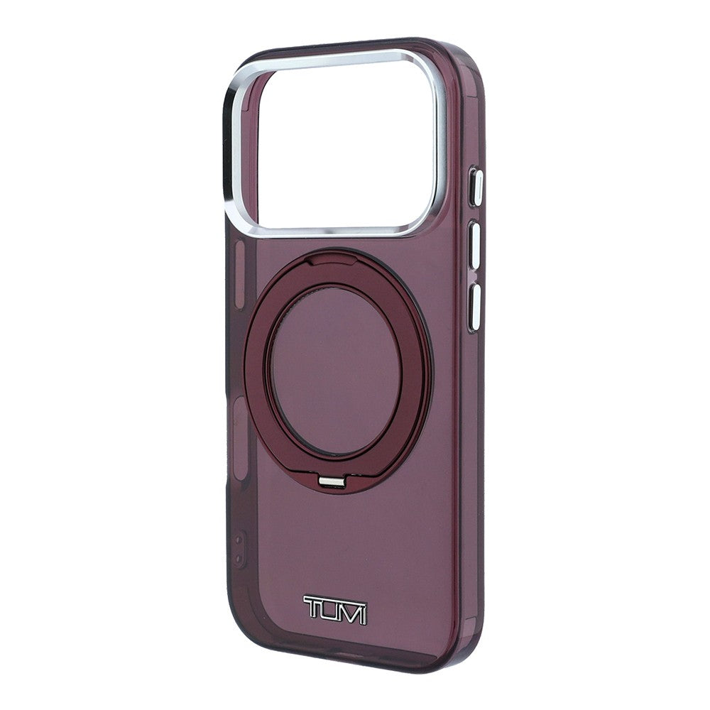 Apple iPhone 18 Pro Max Kılıf TUMI Orjinal Lisanslı M-safe Şarj Özellikli 360 Derece Dönebilen Standlı Transparan Kapak Bordo