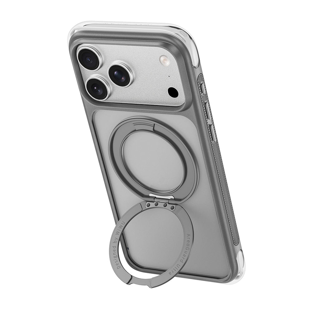 Apple iPhone 18 Pro Max Kılıf Wiwu AG-203 AeroGuard Ultra Serisi M-safe Şarj Özellikli Airbag Tasarımlı Standlı Kapak Gri