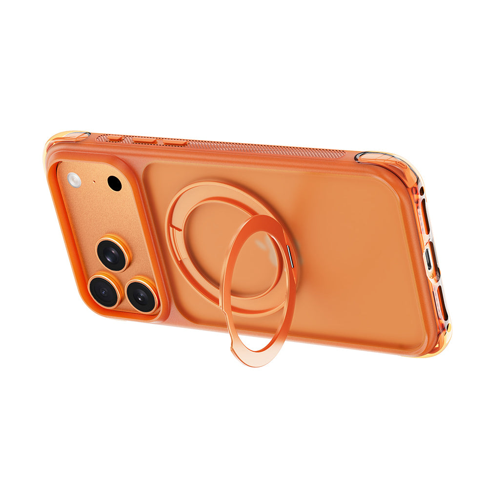 Apple iPhone 18 Pro Max Kılıf Wiwu AG-203 AeroGuard Ultra Serisi M-safe Şarj Özellikli Airbag Tasarımlı Standlı Kapak Turuncu