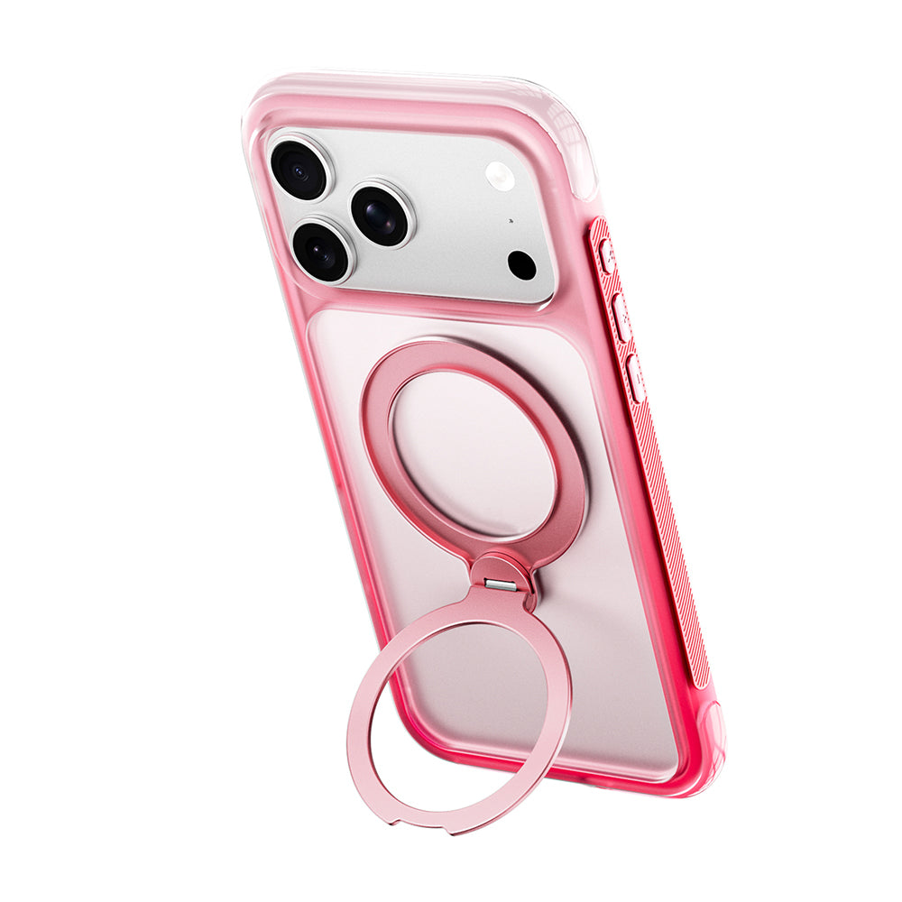 Apple iPhone 18 Pro Max Kılıf Wiwu AS-204 AeroShield Aurora Ultra Serisi M-safe Şarj Özellikli Airbag Tasarımlı Standlı Kapak Pembe