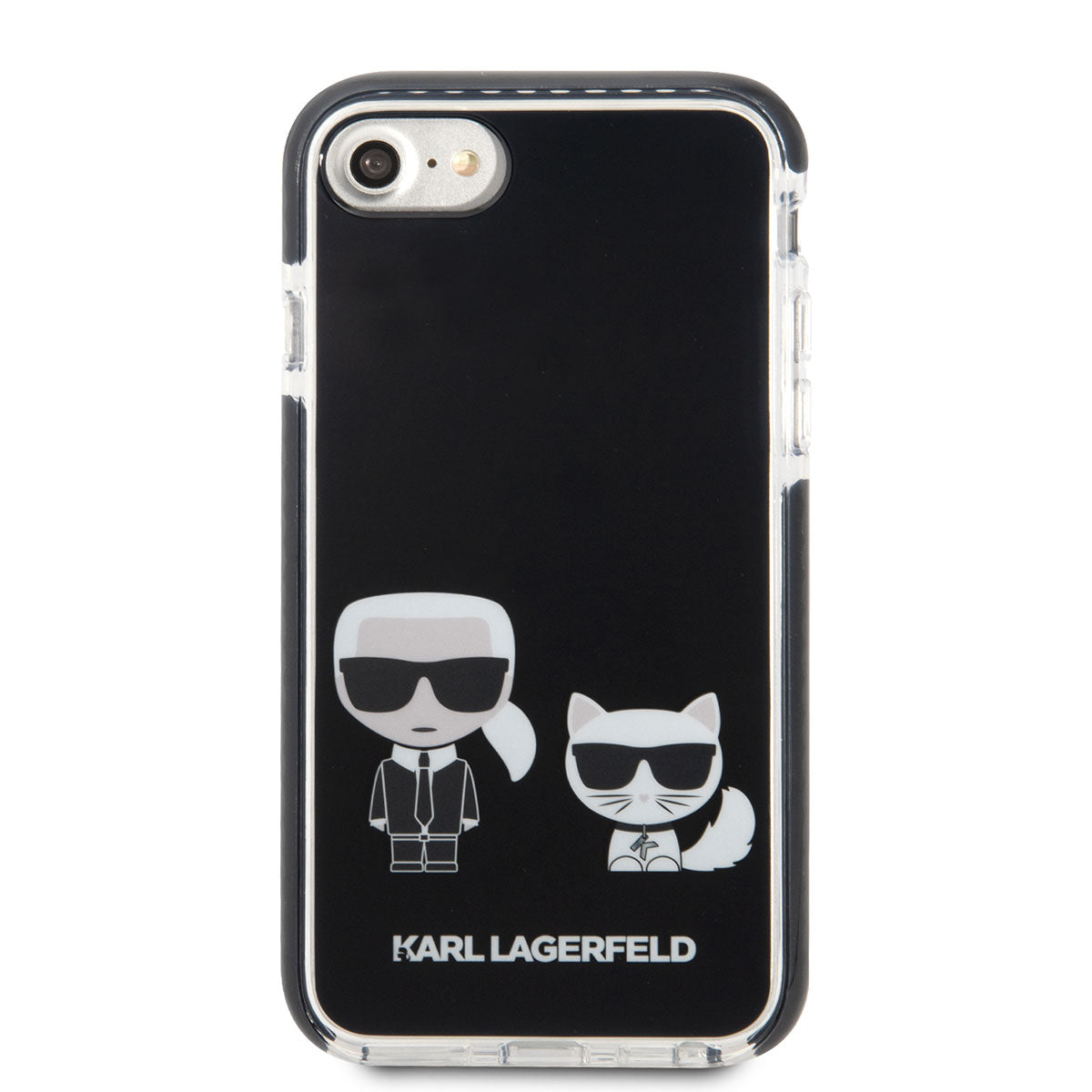 iPhone 7 Kılıf Karl Lagerfeld Kenarları Siyah Silikon K&C Dizayn Kılıf Beyaz