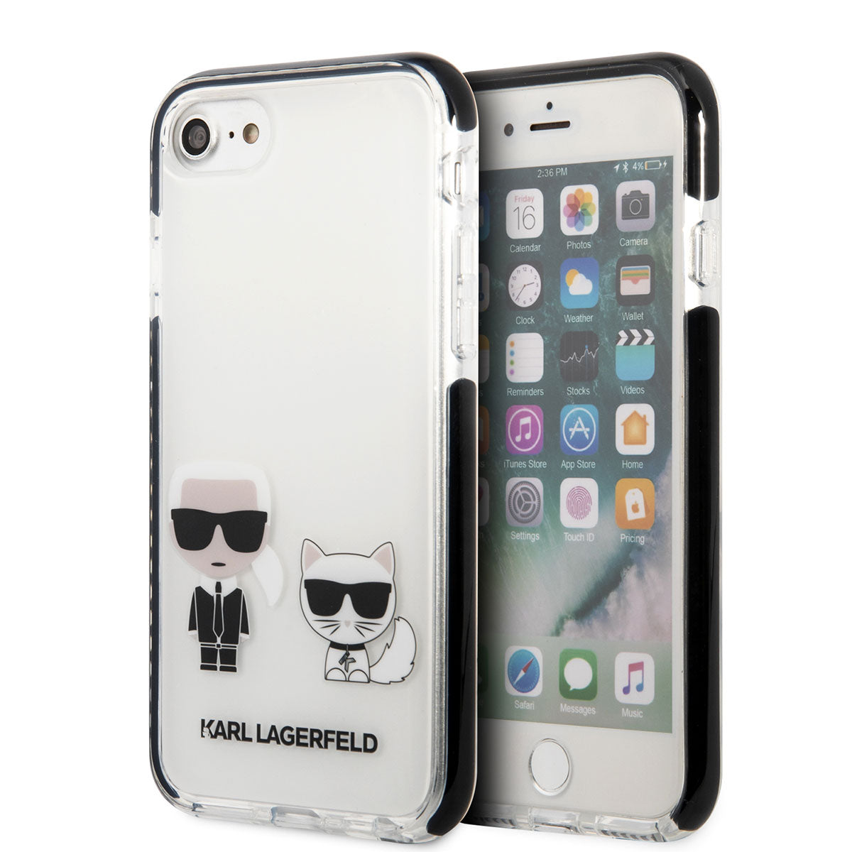 iPhone 7 Kılıf Karl Lagerfeld Kenarları Siyah Silikon K&C Dizayn Kılıf Beyaz
