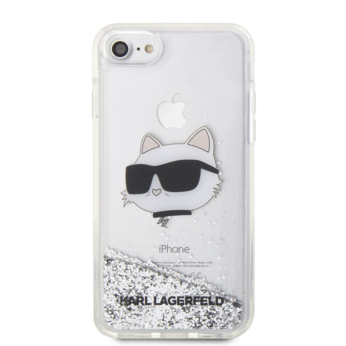 iPhone 7 Kılıf Karl Lagerfeld Sıvılı Simli Choupette Head Dizayn Kılıf Gümüş