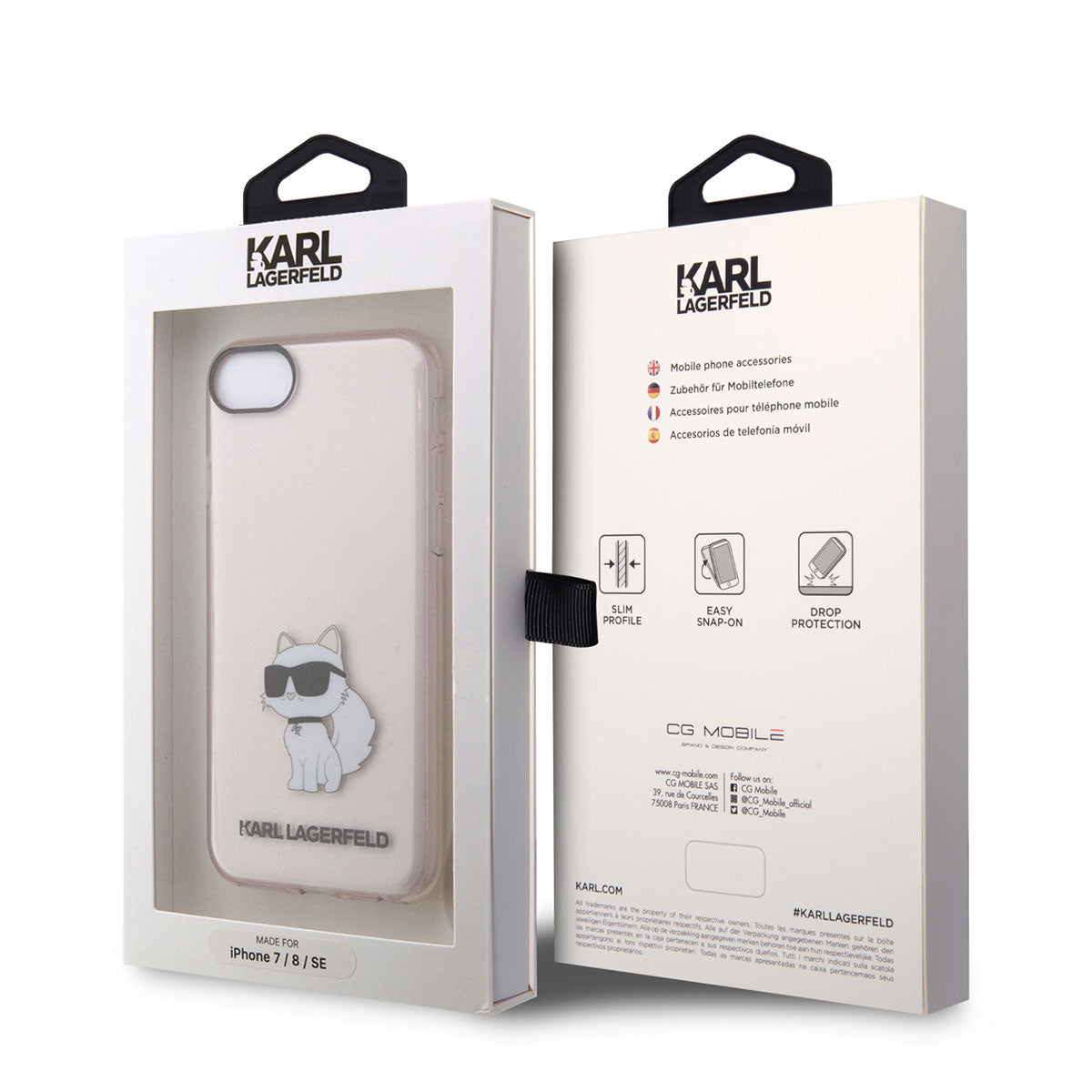 iPhone 7 Kılıf Karl Lagerfeld Transparan Choupette Dizayn Kılıf Pembe