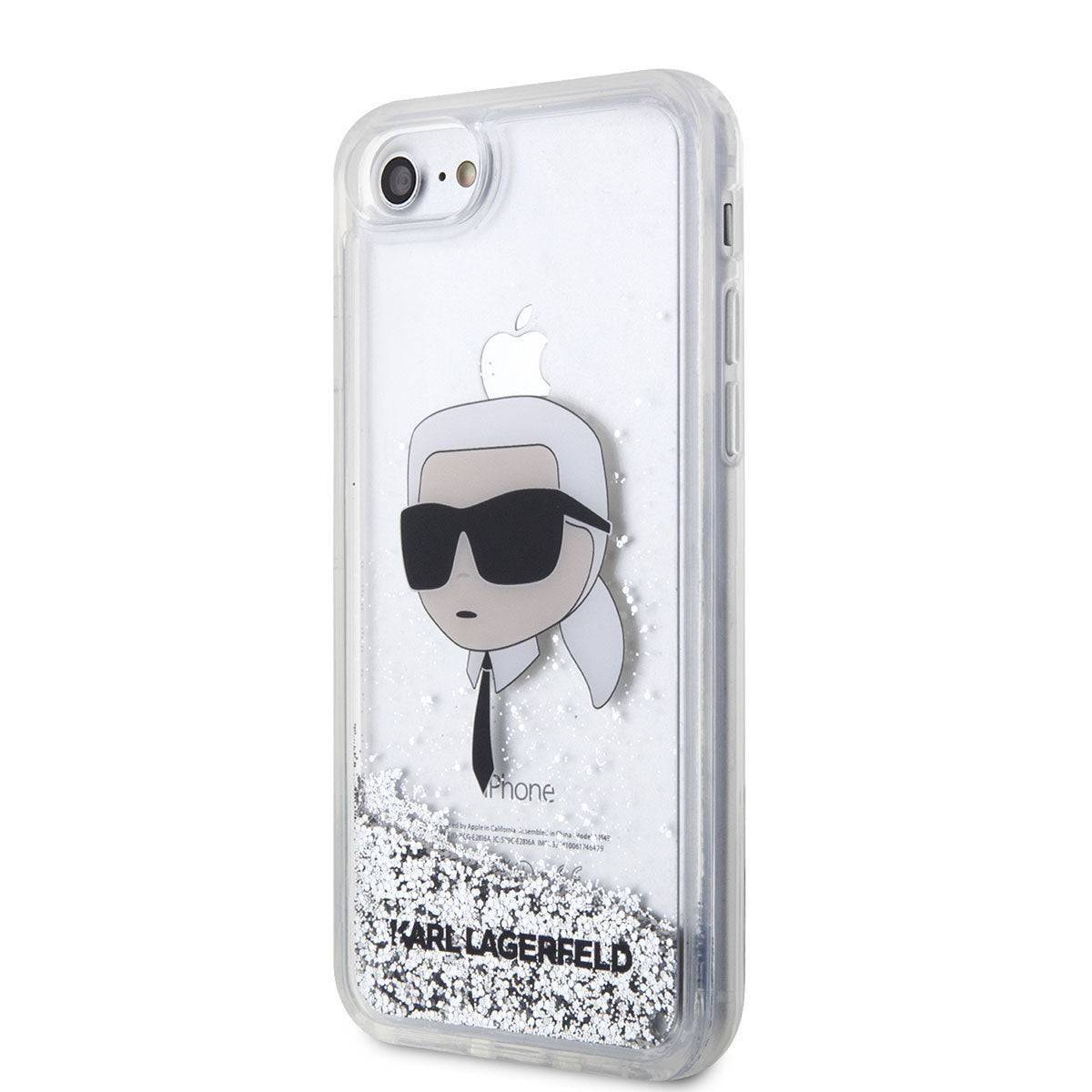 Apple iPhone 8 Kılıf Karl Lagerfeld Sıvılı Simli Karl Head Dizayn Kapak Pembe