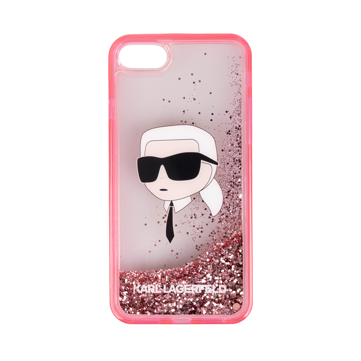Apple iPhone 8 Kılıf Karl Lagerfeld Sıvılı Simli Karl Head Dizayn Kapak Pembe