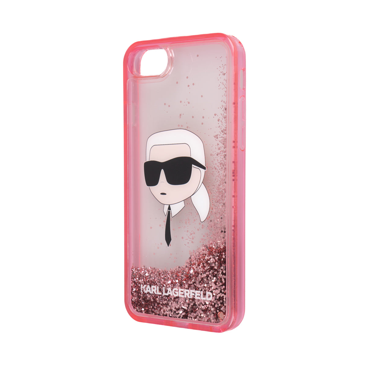 Apple iPhone 8 Kılıf Karl Lagerfeld Sıvılı Simli Karl Head Dizayn Kapak Pembe