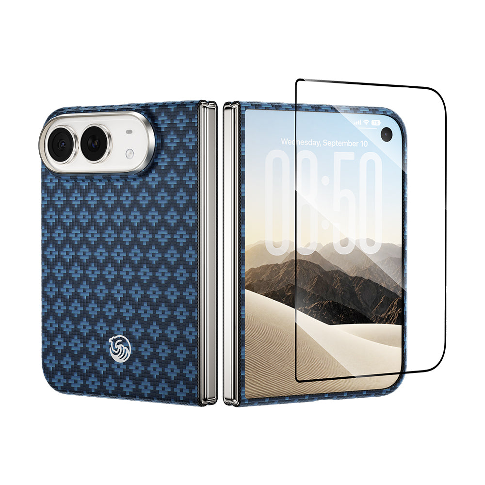 Apple iPhone Duo Benks ArmorAir ArmorGrid Grand Combo Üçlü Aksesuar Seti (Ön Arka Kevlar Karbon Kapak + Ekran Koruyucu) Mavi