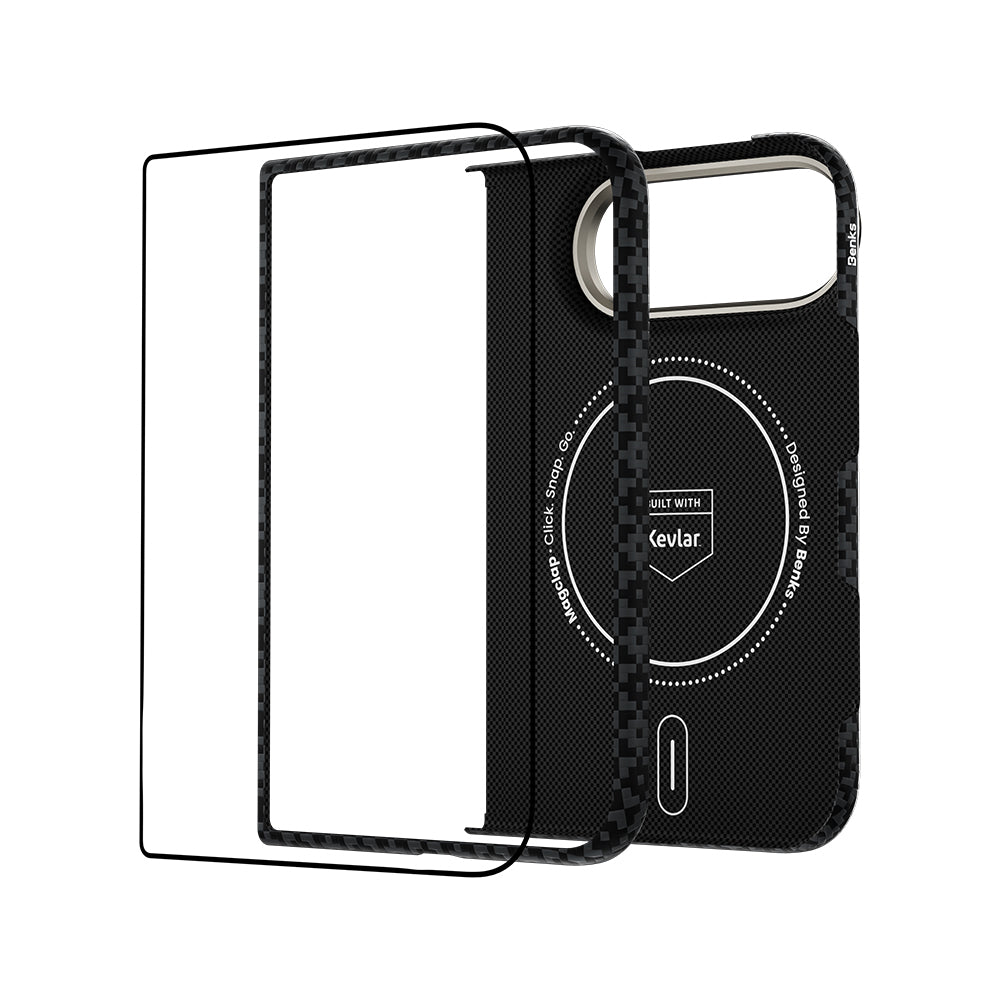 Apple iPhone Duo Benks ArmorAir ArmorGrid Grand Combo Üçlü Aksesuar Seti (Ön Arka Kevlar Karbon Kapak + Ekran Koruyucu) Siyah
