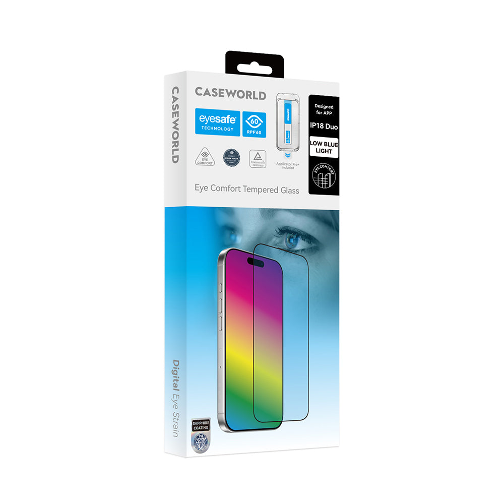 Apple iPhone Duo CaseWorld Applicator Serisi 2.5D Eyesafe Mavi Işık Teknolojili Safir 0.33mm Temperli Cam Ekran Koruyucu + Uygulama Aparatı Şeffaf
