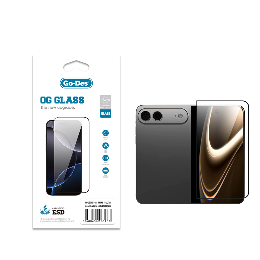 Apple iPhone Duo (Fold) Go Des OG Glass Antistatik Temperli Cam Ekran Koruyucu Şeffaf