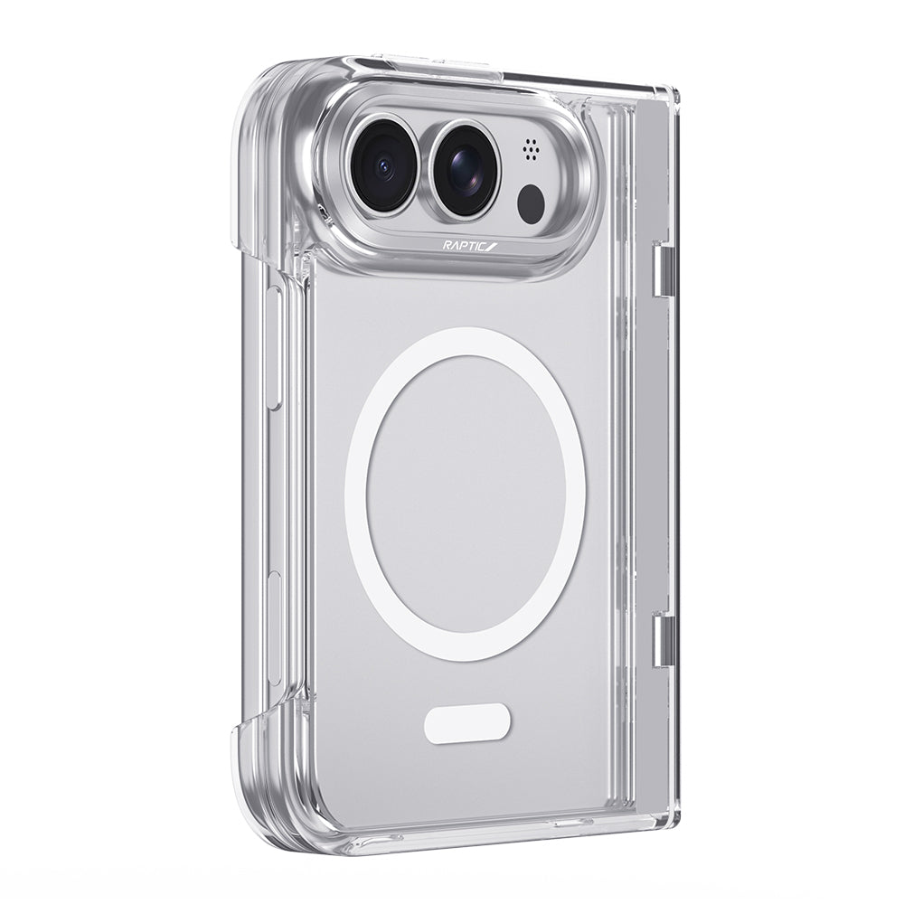 Apple iPhone Duo (Fold) Kılıf M-Safe Şarj Özellikli Raptic Air Clear Serisi Airbagli Kapak Şeffaf