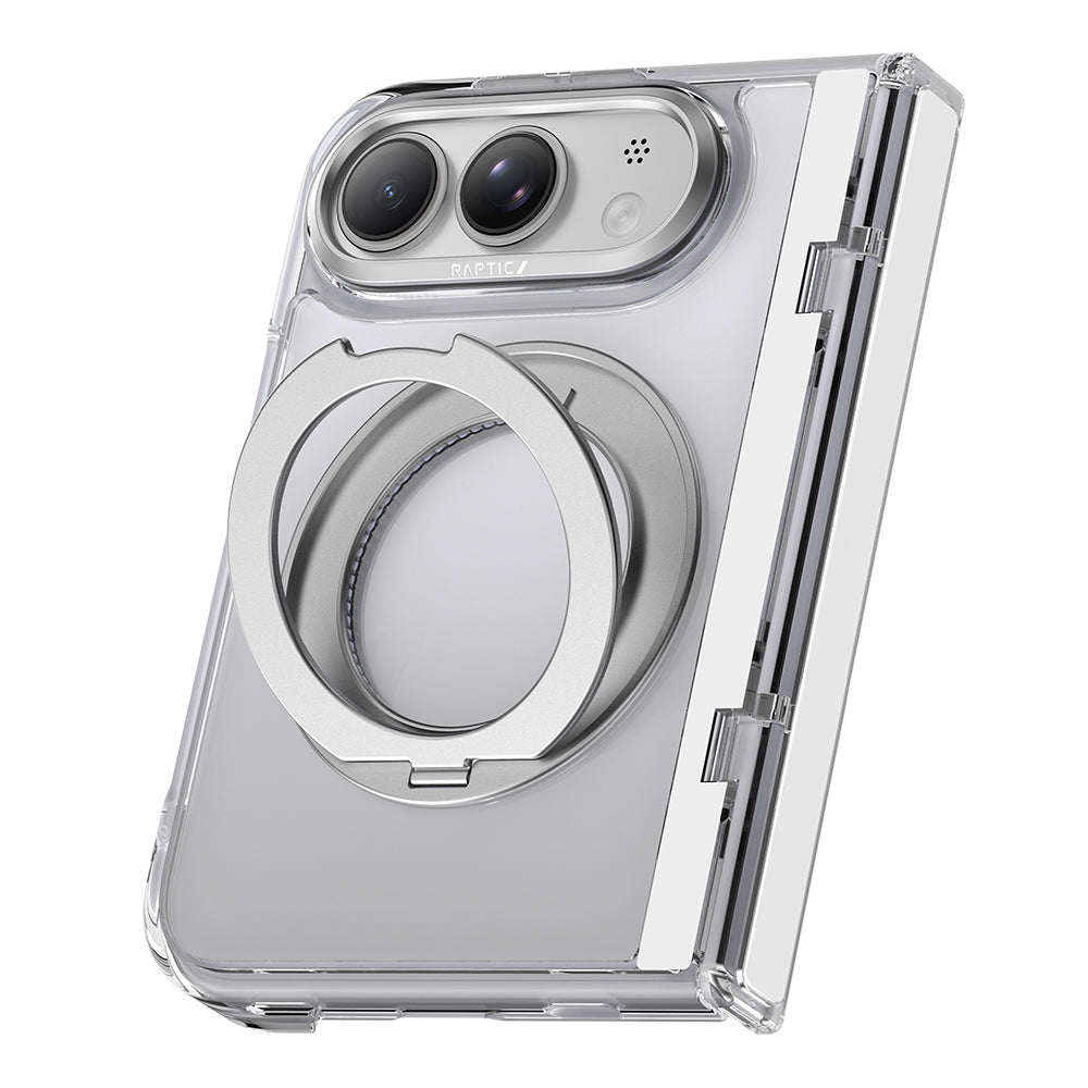 Apple iPhone Duo (Fold) Kılıf M-safe Şarj Özellikli Raptic Air Stand Serisi Aynalı Arka Yüzey Standlı Kapak Şeffaf