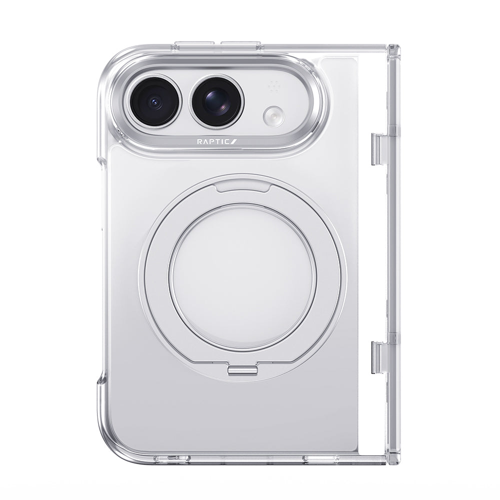 Apple iPhone Duo (Fold) Kılıf M-safe Şarj Özellikli Raptic Air Stand Serisi Aynalı Arka Yüzey Standlı Kapak Şeffaf