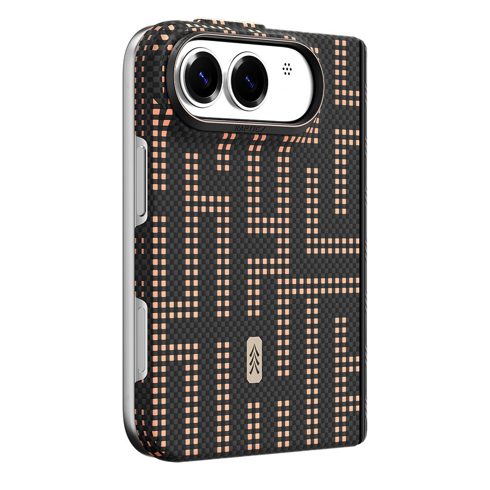 Apple iPhone Duo (Fold) Kılıf M-safe Şarj Özellikli Raptic Aramid SkinPro Grid Serisi Karbon Kapak Siyah