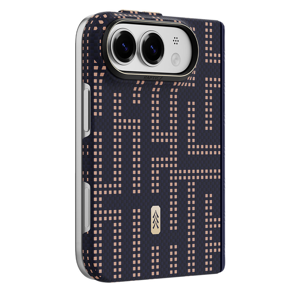 Apple iPhone Duo (Fold) Kılıf M-safe Şarj Özellikli Raptic Aramid SkinPro Grid Serisi Karbon Kapak Lacivert