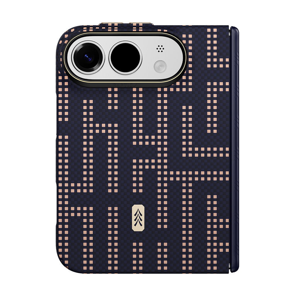 Apple iPhone Duo (Fold) Kılıf M-safe Şarj Özellikli Raptic Aramid SkinPro Grid Serisi Karbon Kapak Lacivert