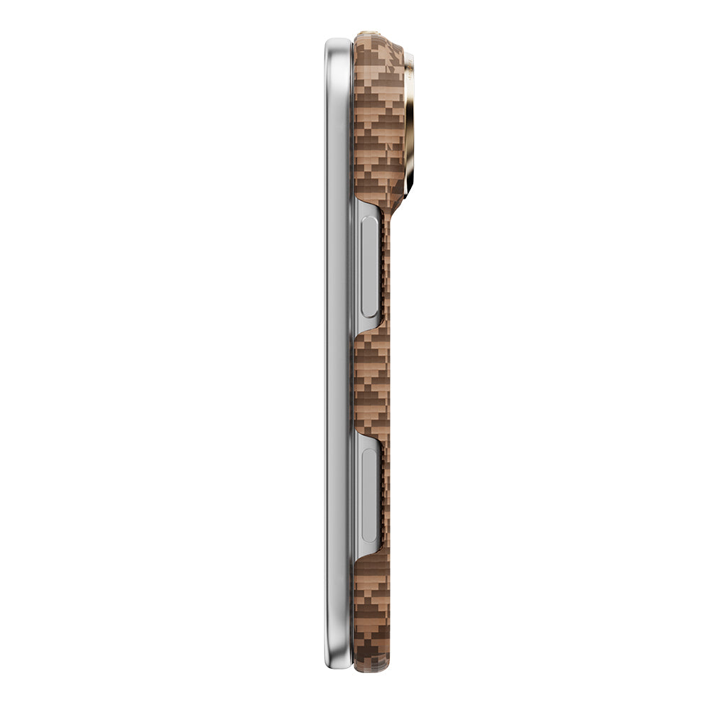Apple iPhone Duo (Fold) Kılıf M-safe Şarj Özellikli Raptic Aramid SkinPro Origin Serisi Karbon Kapak Kahverengi